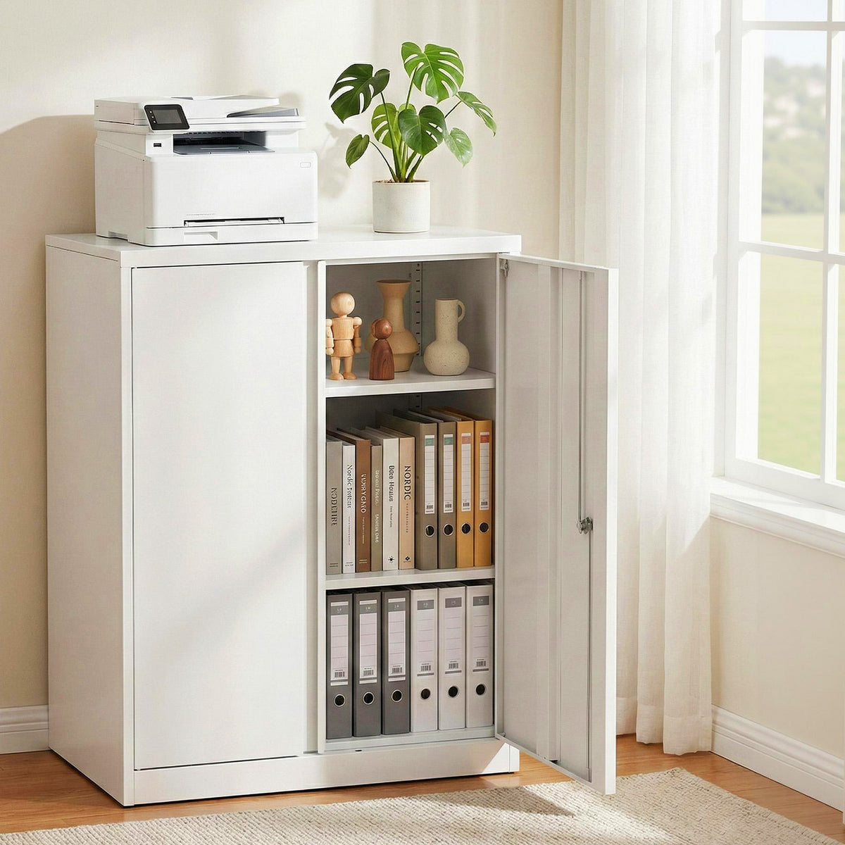 Steel Locker Cabinet | 3-Point Lock | Adjustable Shelves | White