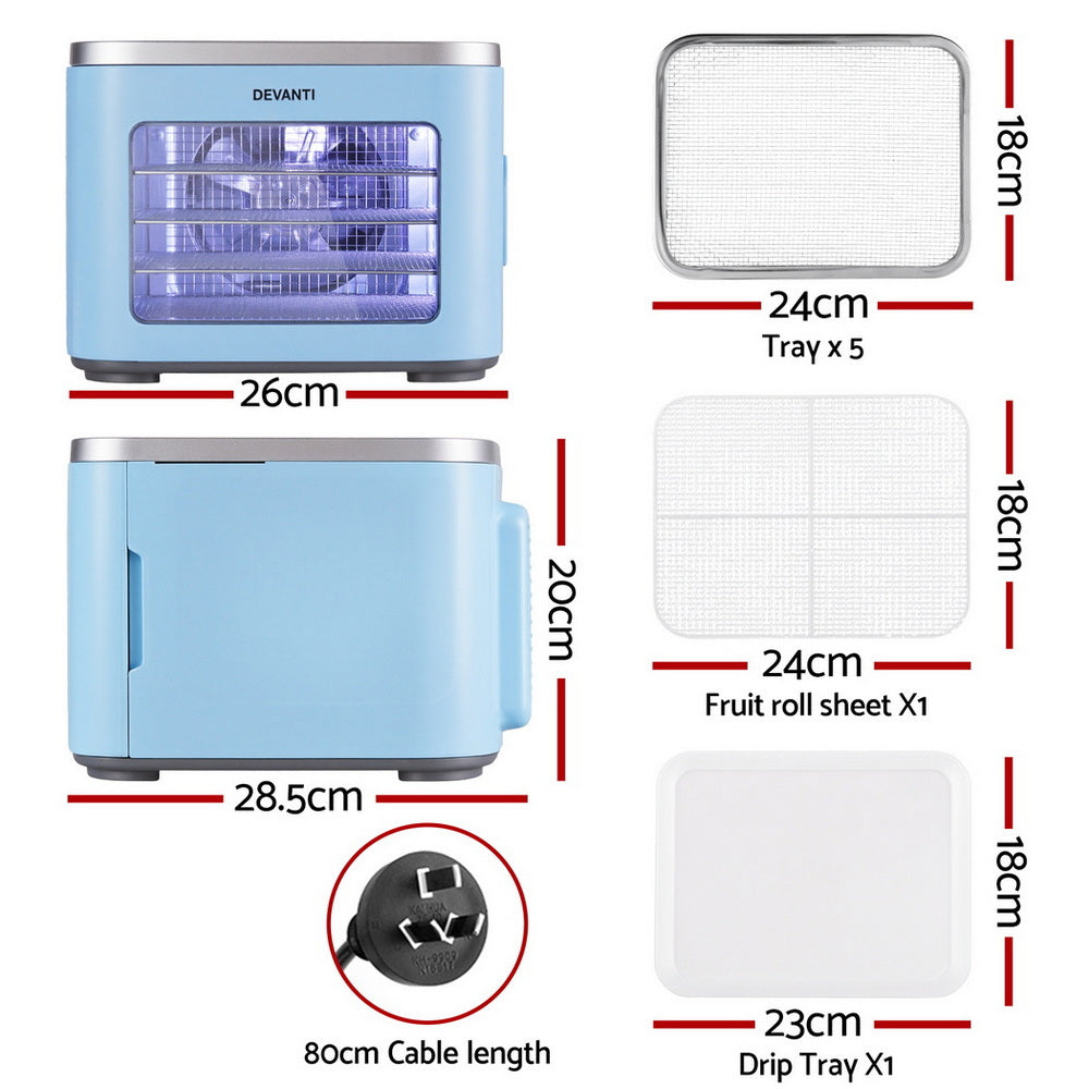 Food Dehydrator | 5 Trays | Mini Fruit Dryer | 500W