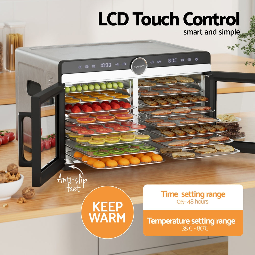 Devanti Food Dehydrator | 16 Trays | Dual-Zone | Stainless Steel