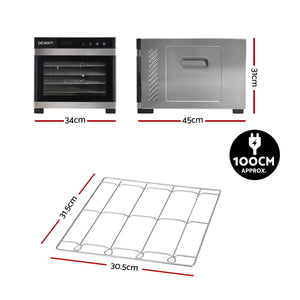 Devanti Food Dehydrator 6 Tray Fruit Dryer Jerky Maker With Stainless Steel Rack