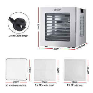 Food Dehydrator | 10 Trays | Stainless Steel | Glass Door | 850W