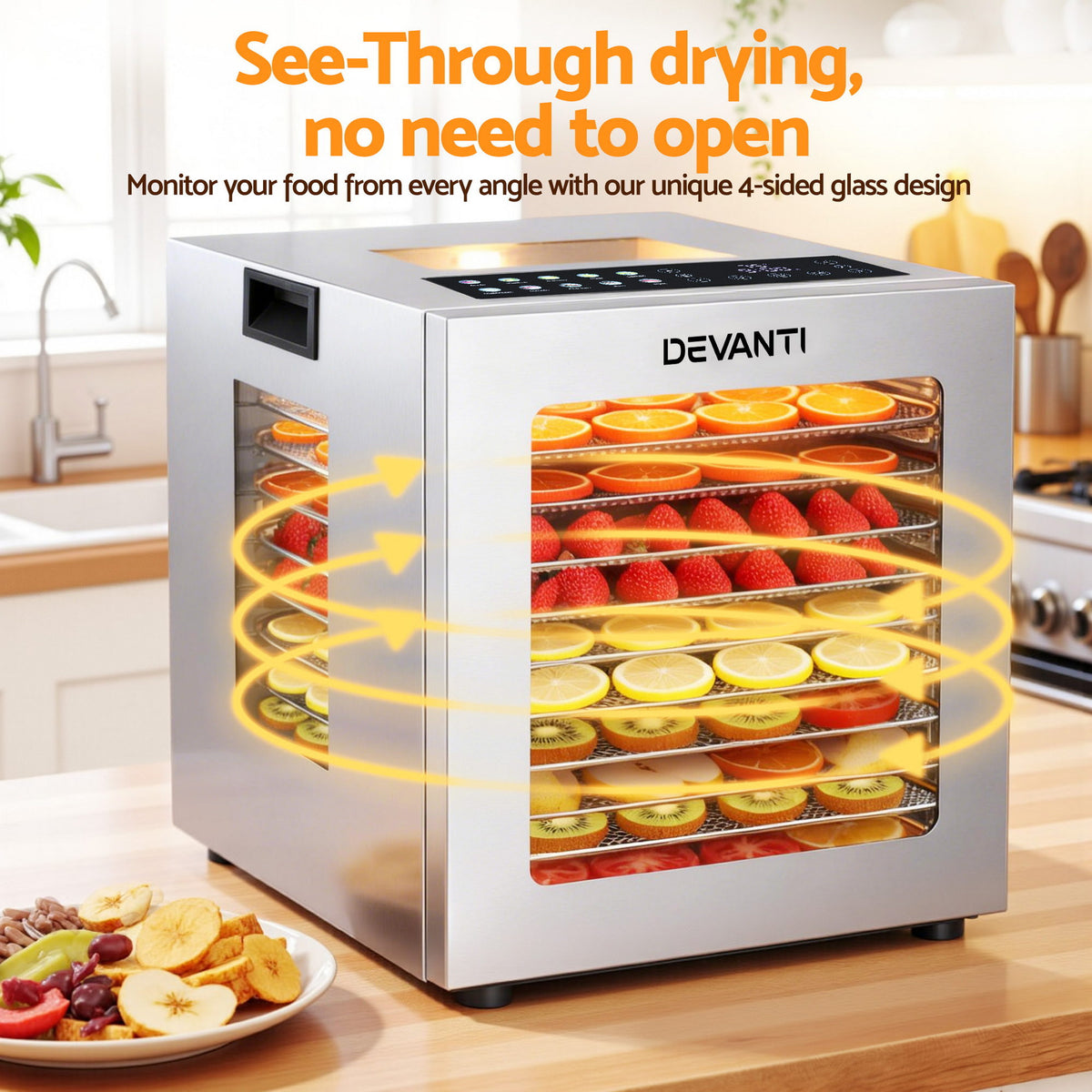 Food Dehydrator | 10 Trays | Stainless Steel | Glass Door | 850W