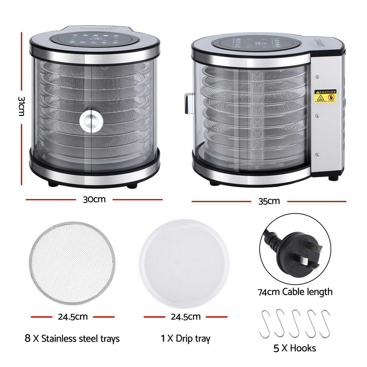 Food Dehydrator | 8 Trays | Stainless Steel | Auto-Rotate | 700W | 10 Programs