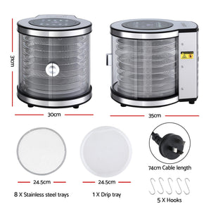 Food Dehydrator | 8 Trays | Stainless Steel | Auto-Rotate | 700W | 10 Programs