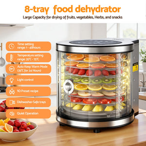 Food Dehydrator | 8 Trays | Stainless Steel | Auto-Rotate | 700W | 10 Programs