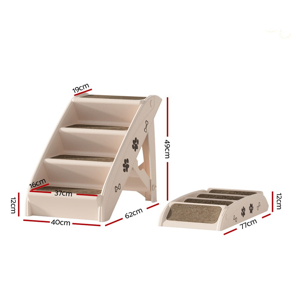Dog Ramp Steps | For Bed Sofa Car Pet Stairs Ladder Portable Foldable Beige