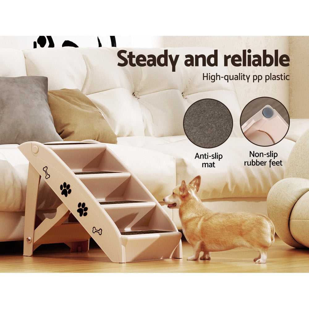 Dog Ramp Steps | For Bed Sofa Car Pet Stairs Ladder Portable Foldable Beige