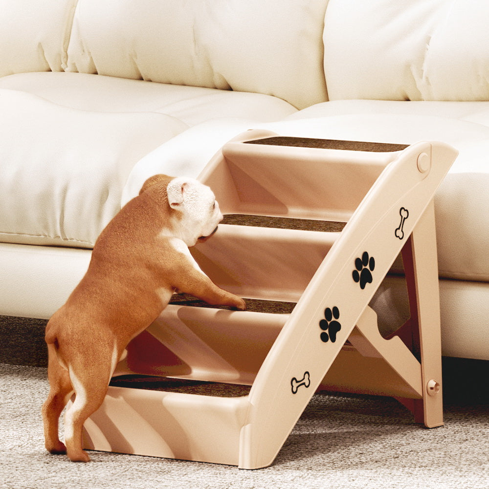 Dog Ramp Steps | For Bed Sofa Car Pet Stairs Ladder Portable Foldable Beige