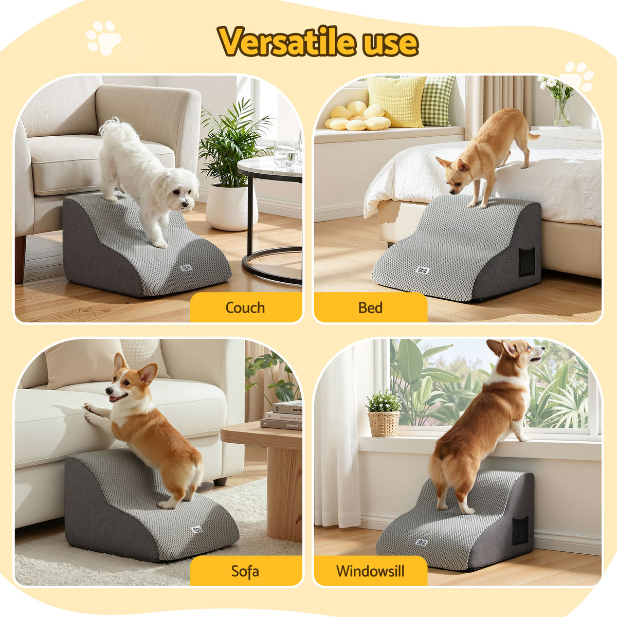 Pet Ramp Stairs | 2 Steps | Foam Non-Slip | Small Dogs & Cats | Bed/Sofa/Car