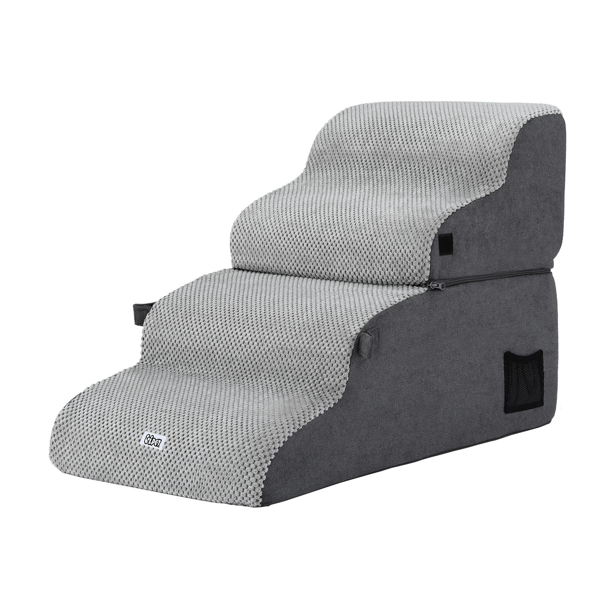 2-in-1 Pet Stairs + Bed | Foam Non-Slip | Washable Cover | Indoor | Grey