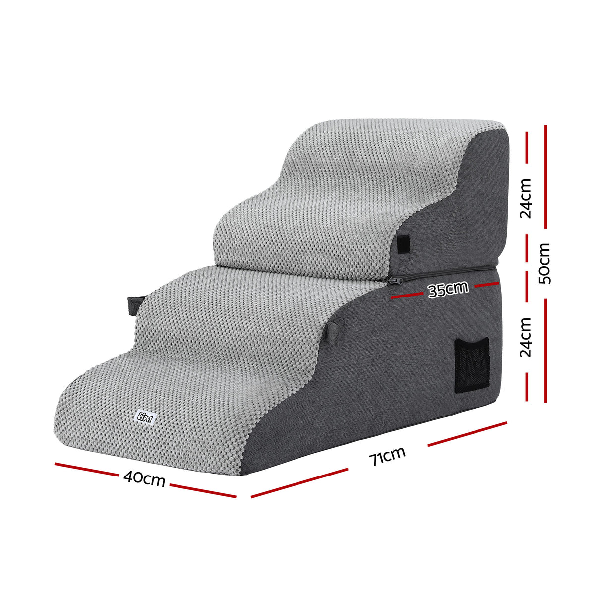 2-in-1 Pet Stairs + Bed | Foam Non-Slip | Washable Cover | Indoor | Grey