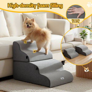 2-in-1 Pet Stairs + Bed | Foam Non-Slip | Washable Cover | Indoor | Grey