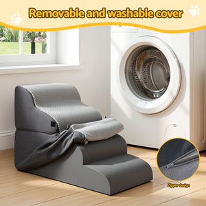 2-in-1 Pet Stairs + Bed | Foam Non-Slip | Washable Cover | Indoor | Grey