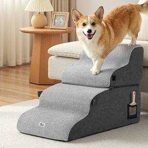 2-in-1 Pet Stairs + Bed | Foam Non-Slip | Washable Cover | Indoor | Grey