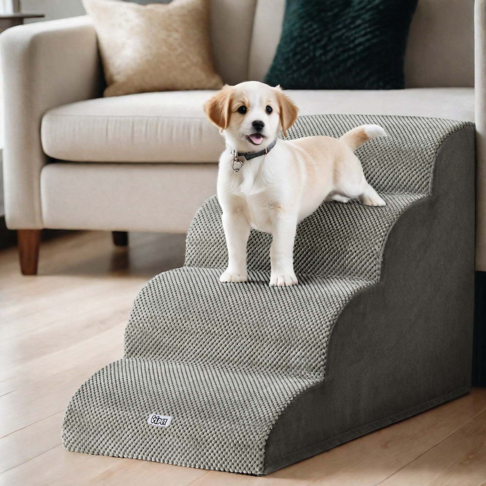 Dog Ramp Steps | Foam 4 Tier Pet Stairs for Bed Sofa Car