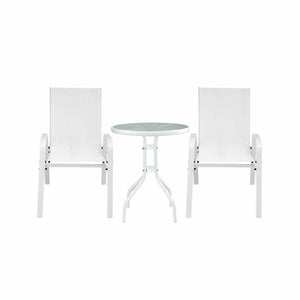 Gardeon 3PC Outdoor Bistro Set Table and Chairs Stackable Patio Furniture White