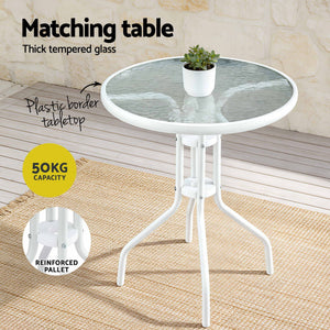 Gardeon 3PC Outdoor Bistro Set Table and Chairs Stackable Patio Furniture White