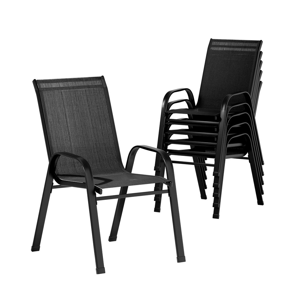 Gardeon Outdoor Chairs | 6PCS | Stackable Patio Lounge | Black