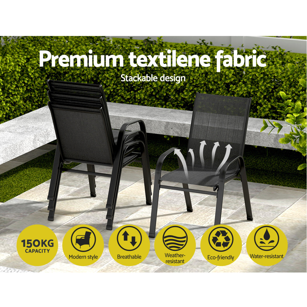 Gardeon Outdoor Chairs | 6PCS | Stackable Patio Lounge | Black