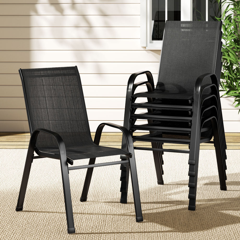 Gardeon Outdoor Chairs | 6PCS | Stackable Patio Lounge | Black