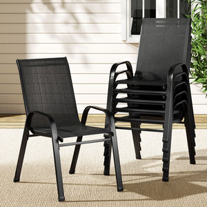 Gardeon Outdoor Chairs | 6PCS | Stackable Patio Lounge | Black