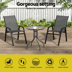 Gardeon Outdoor Dining Chairs | 2PC Stackable Lounge | Patio Furniture | Grey