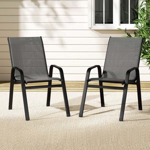 Gardeon Outdoor Dining Chairs | 2PC Stackable Lounge | Patio Furniture | Grey