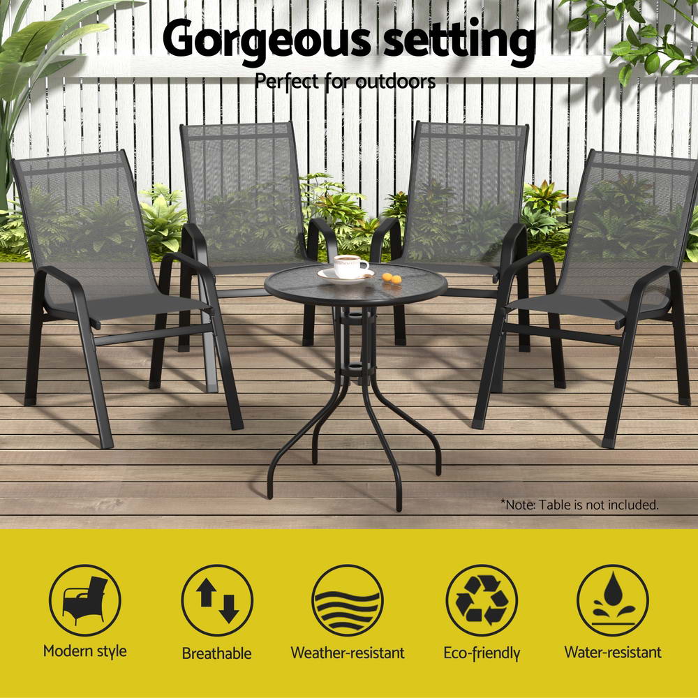 Gardeon Outdoor Dining Chairs | 4PC Stackable Lounge | Patio Furniture | Grey