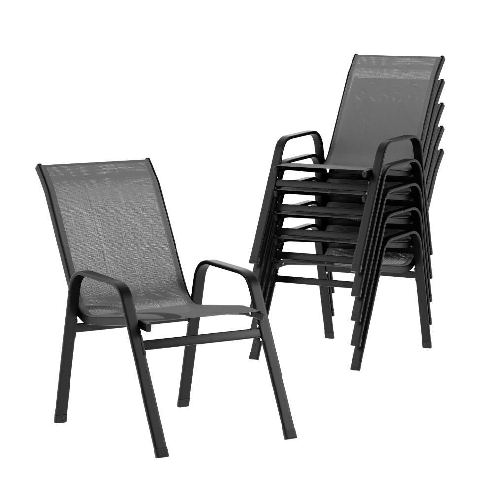 Outdoor Dining Chairs | 6PC Stackable Lounge Patio Furniture | Grey