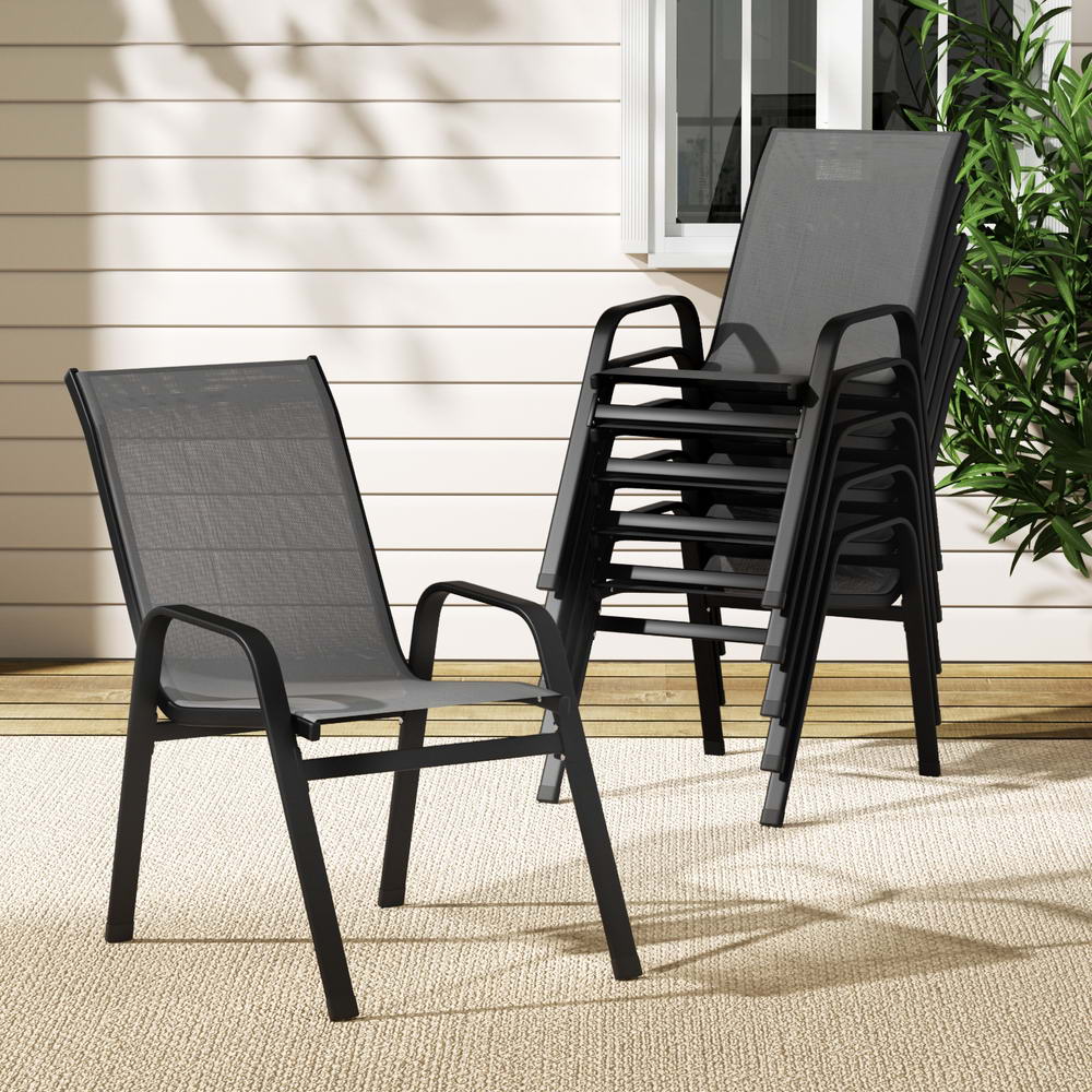 Outdoor Dining Chairs | 6PC Stackable Lounge Patio Furniture | Grey