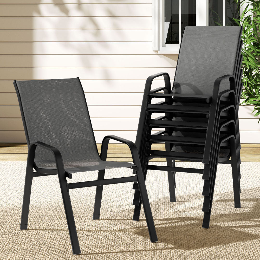 Outdoor Dining Chairs | 6PC Stackable Lounge Patio Furniture | Grey