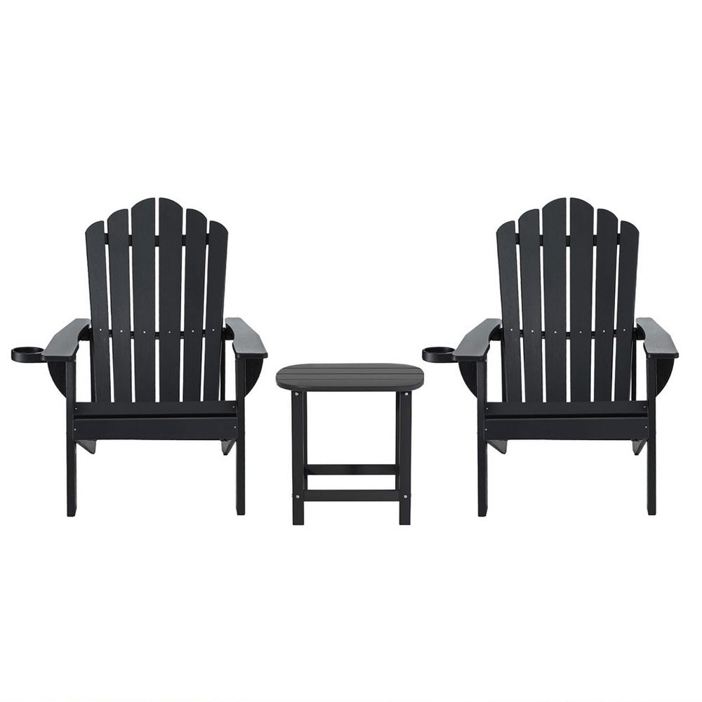 Outdoor Table & Chairs | HDPE Adirondack Beach Set | Sun Lounge Patio Furniture | Black