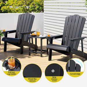 Outdoor Table & Chairs | HDPE Adirondack Beach Set | Sun Lounge Patio Furniture | Black