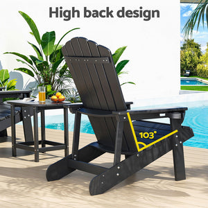Outdoor Table & Chairs | HDPE Adirondack Beach Set | Sun Lounge Patio Furniture | Black