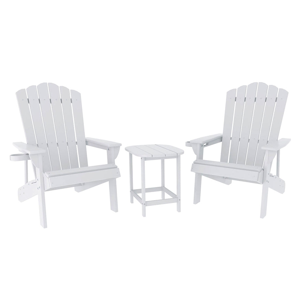 Outdoor Table & Chairs | HDPE Adirondack Beach Set | Sun Lounge Patio Furniture | White