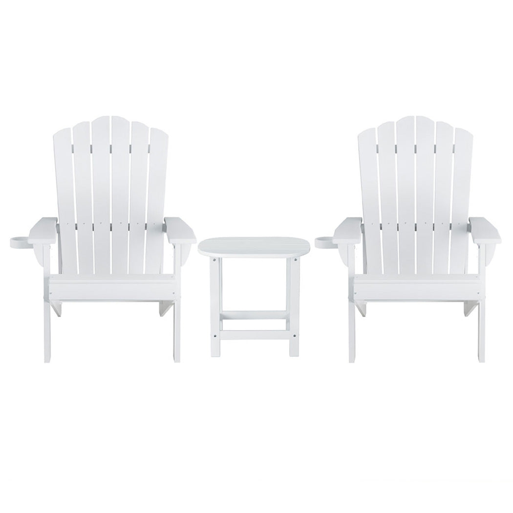 Outdoor Table & Chairs | HDPE Adirondack Beach Set | Sun Lounge Patio Furniture | White