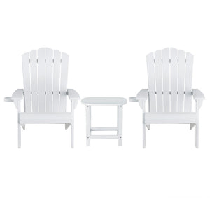 Outdoor Table & Chairs | HDPE Adirondack Beach Set | Sun Lounge Patio Furniture | White