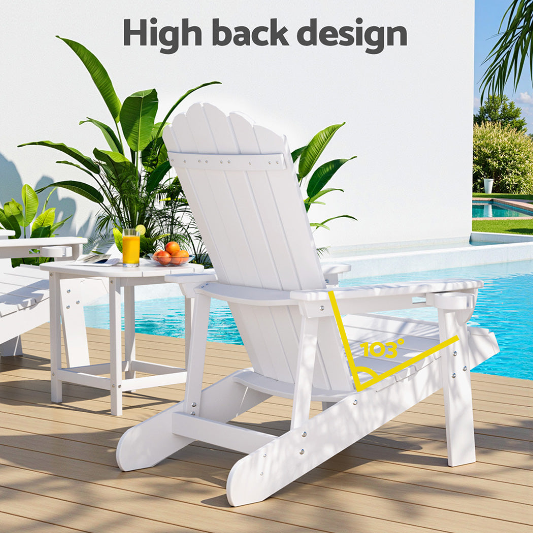 Outdoor Table & Chairs | HDPE Adirondack Beach Set | Sun Lounge Patio Furniture | White