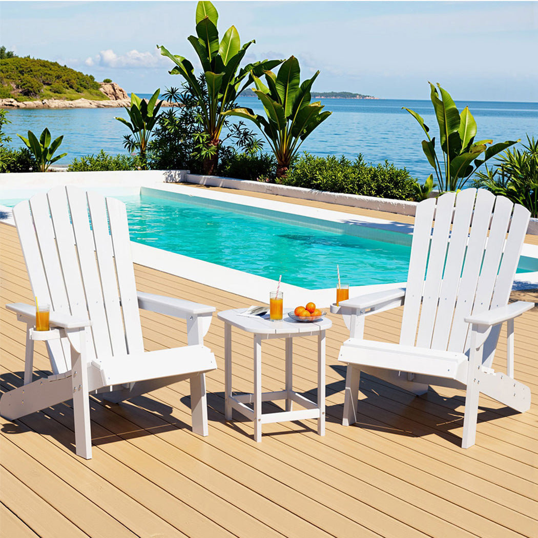 Outdoor Table & Chairs | HDPE Adirondack Beach Set | Sun Lounge Patio Furniture | White