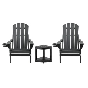 Gardeon Outdoor Table and Chairs HDPE Folding Adirondack Beach Chair Patio Furniture Black