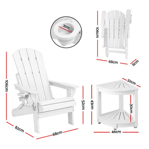 Gardeon Outdoor Table and Chairs HDPE Folding Adirondack Beach Chair Patio Furniture White