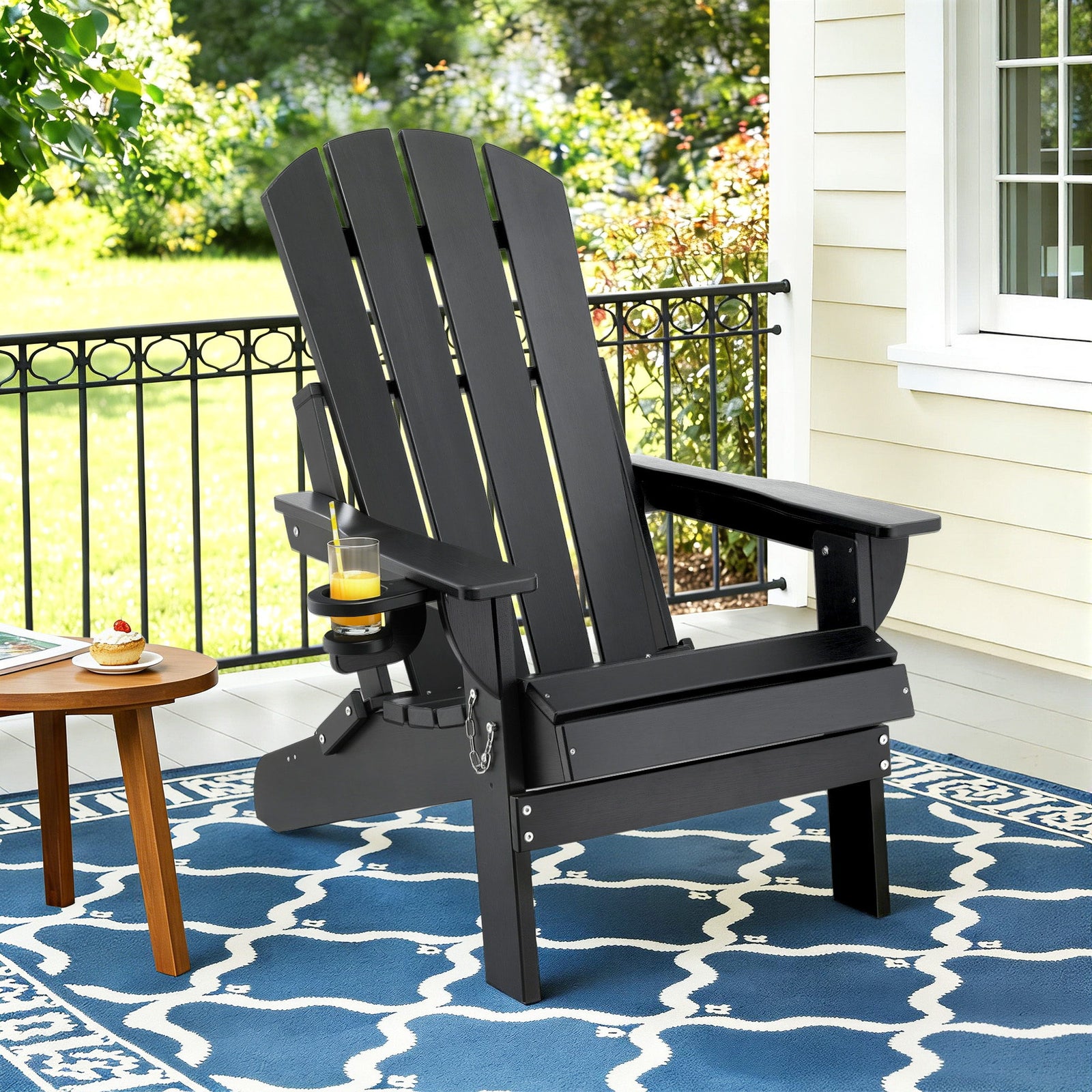 Folding Adirondack Chair | HDPE Outdoor Beach Chair | Black