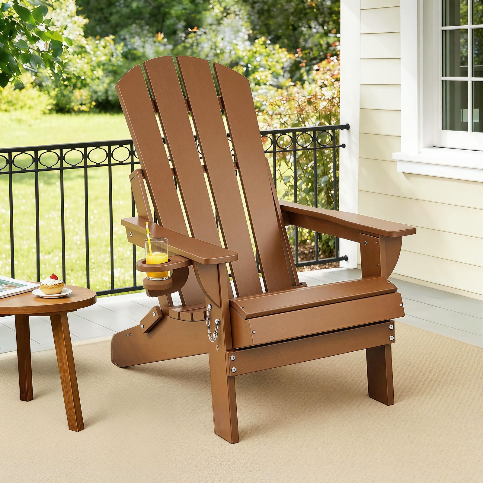 Folding Adirondack Chair | HDPE Outdoor Beach Chair | Brown