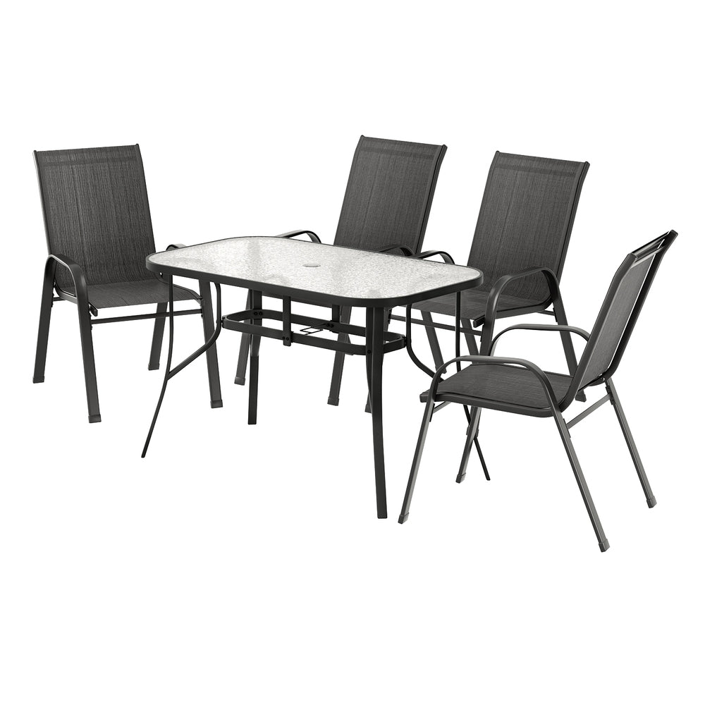 Dining Set 5PC | Outdoor Garden Table & Chairs Bistro Setting | Black Finish