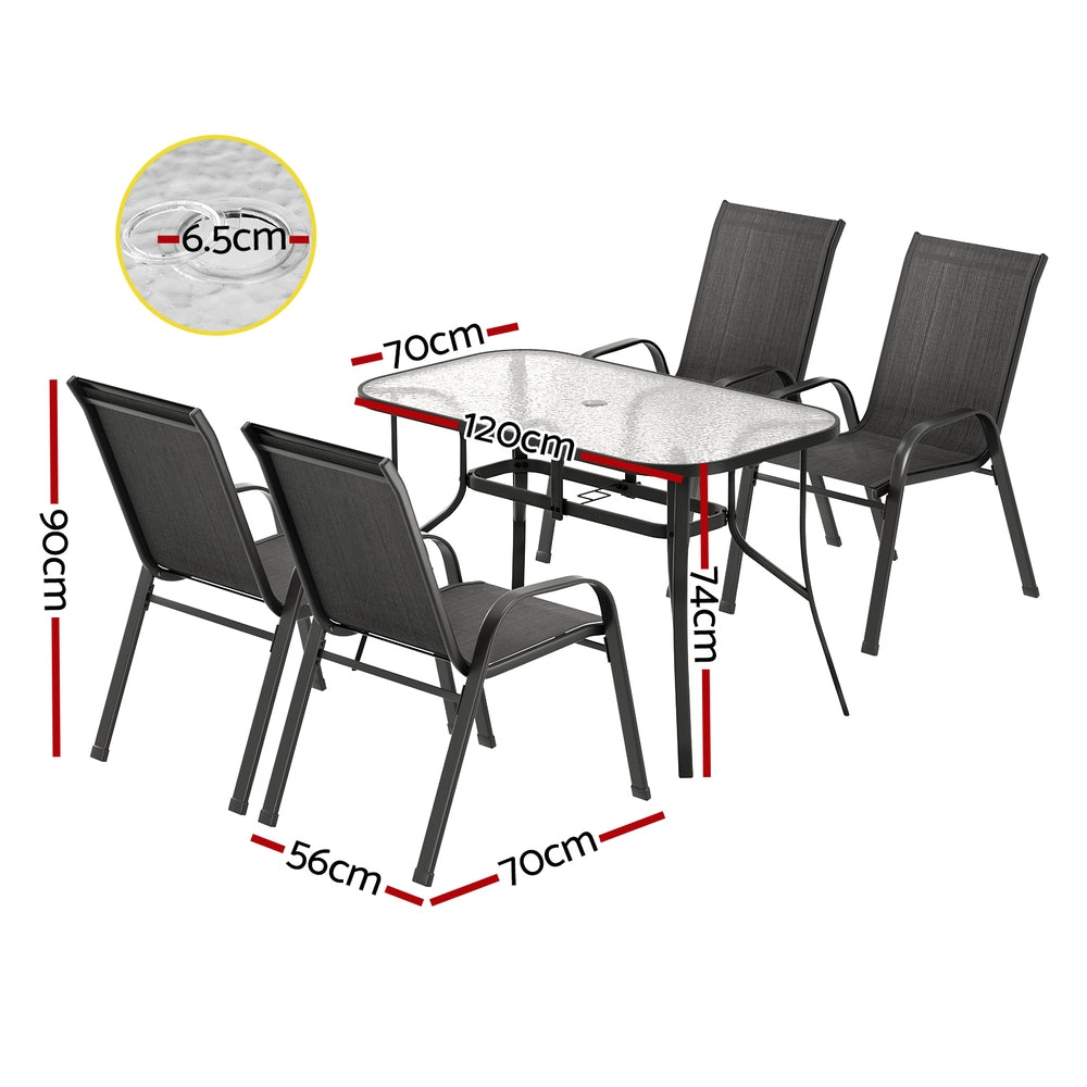 Dining Set 5PC | Outdoor Garden Table & Chairs Bistro Setting | Black Finish