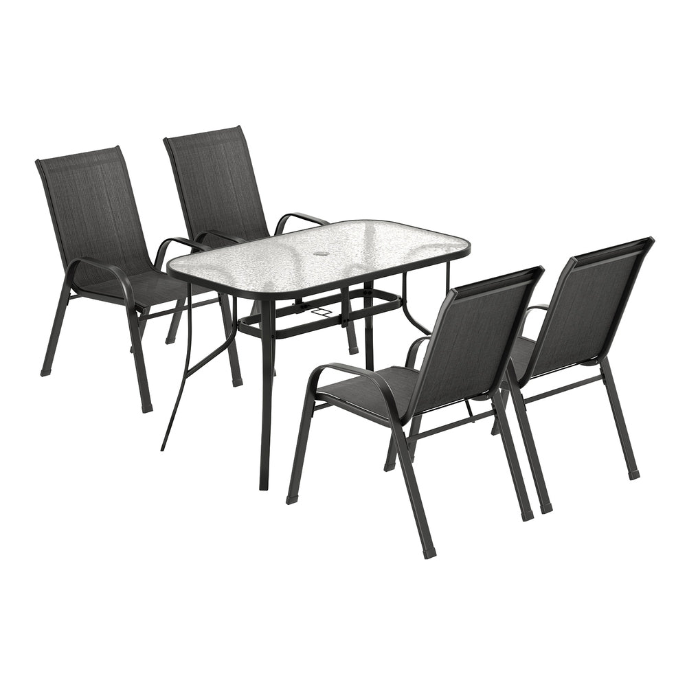 Dining Set 5PC | Outdoor Garden Table & Chairs Bistro Setting | Black Finish