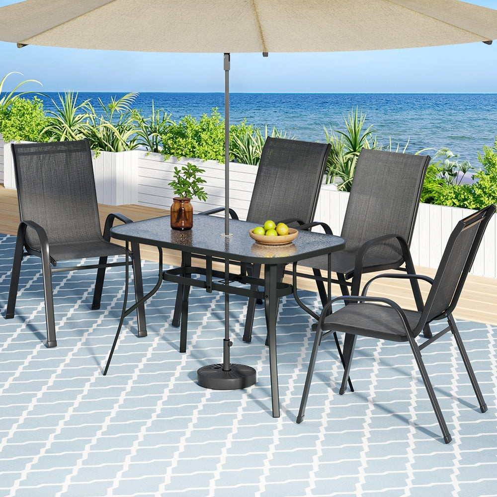 Dining Set 5PC | Outdoor Garden Table & Chairs Bistro Setting | Black Finish
