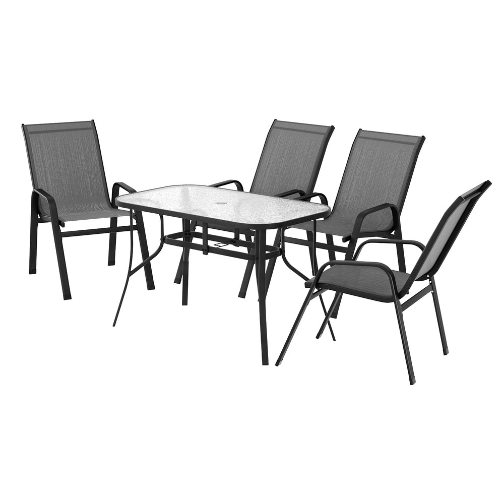 Dining Set 5PC | Outdoor Garden Table & Chairs Bistro Setting | Grey Finish
