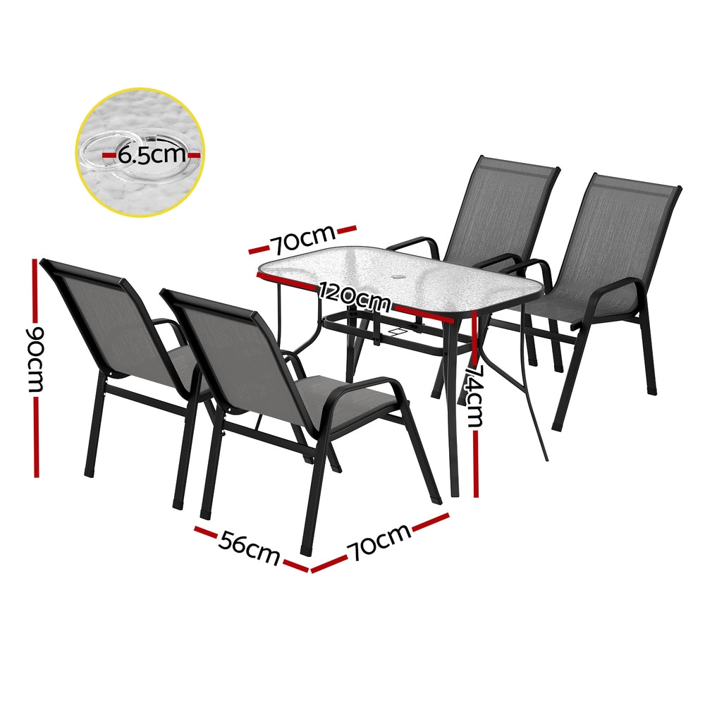 Dining Set 5PC | Outdoor Garden Table & Chairs Bistro Setting | Grey Finish