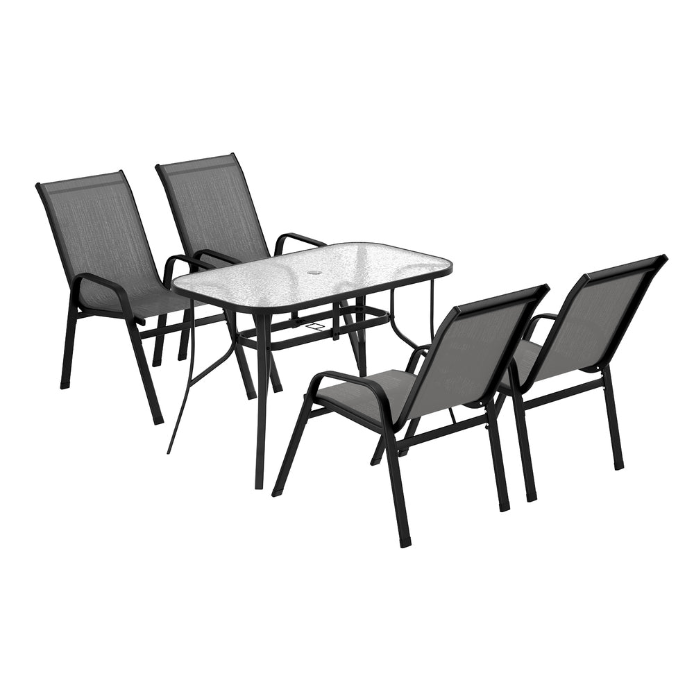 Dining Set 5PC | Outdoor Garden Table & Chairs Bistro Setting | Grey Finish